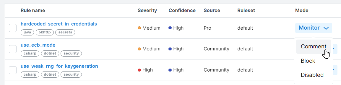 Policies modes